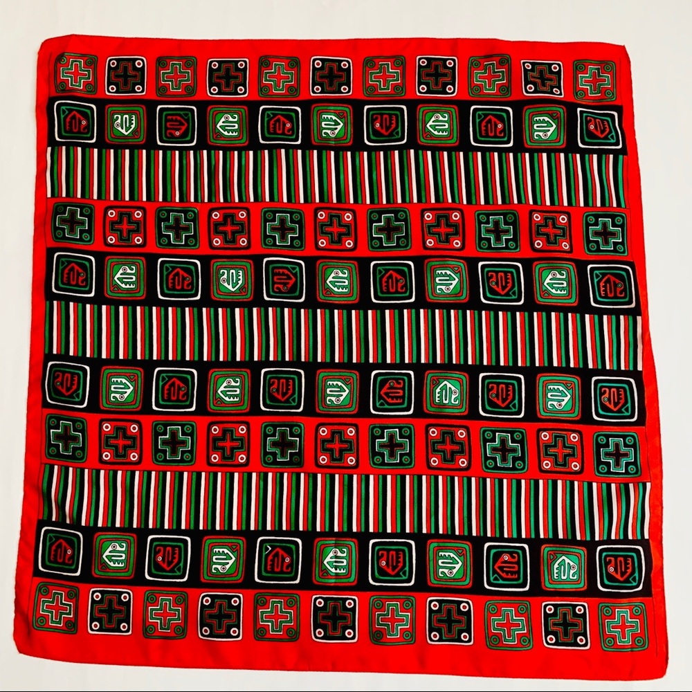COPY - Aztec Tribal Scarf Red black Green White EUC